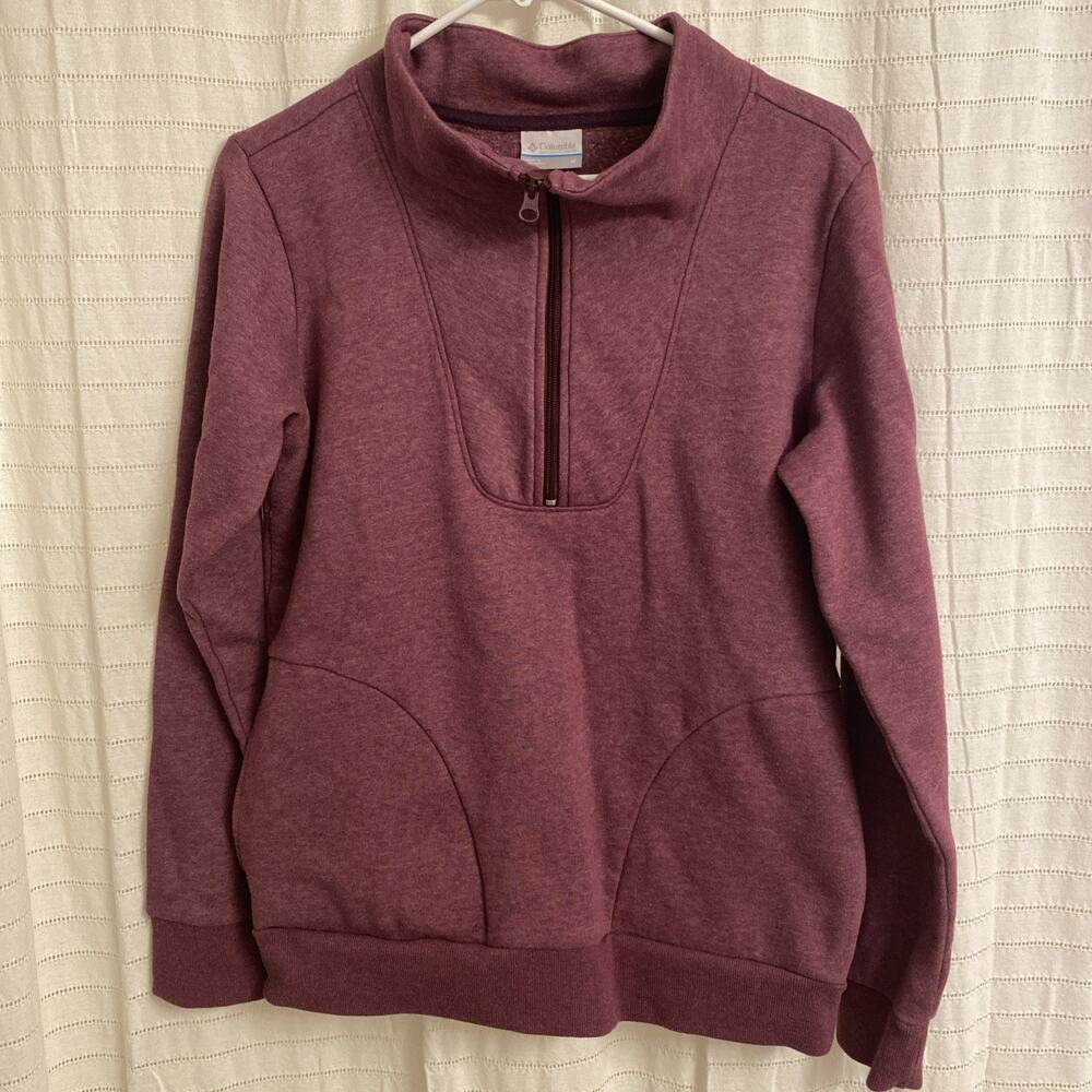Columbia Sweater Women Medium Burgundy Pockets Zip Pullover hiking fall active